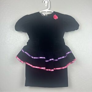 Jo Lene vintage black velvet dress with purple and pink ruffled waist 3t